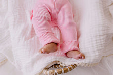 Load image into Gallery viewer, Frilly Ribbed Leggings | Blush SIZE 3-6M and 1-2YR