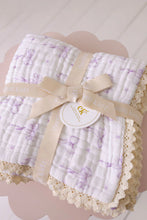 Load image into Gallery viewer, Muslin Blanket with Lace Trim | Lilac Bows