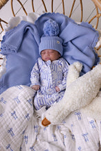 Load image into Gallery viewer, Muslin Blanket with Lace Trim | Blue Bows