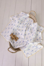 Load image into Gallery viewer, Muslin Blanket with Lace Trim | Blue Bows