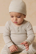 Load image into Gallery viewer, Organic Cotton Modal Long Sleeve Bodysuit - Narrow Stripe Moss/Cloud