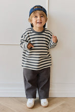 Load image into Gallery viewer, Organic Cotton Waffle Leith Long Sleeve Top - Oliver Stripe Atlantic/Cloud