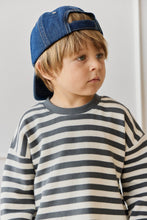 Load image into Gallery viewer, Organic Cotton Waffle Leith Long Sleeve Top - Oliver Stripe Atlantic/Cloud