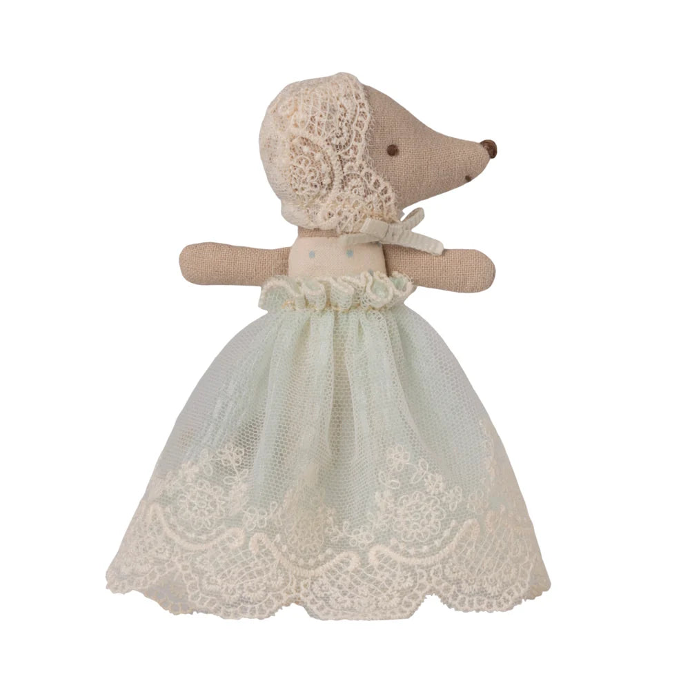 Maileg Baby Mouse in Gown Mint