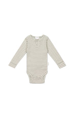 Load image into Gallery viewer, Organic Cotton Modal Long Sleeve Bodysuit - Narrow Stripe Moss/Cloud
