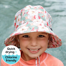 Load image into Gallery viewer, Ponytail Swim Bucket Beach Hat - Hibiscus