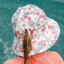 Load image into Gallery viewer, Ponytail Swim Bucket Beach Hat - Hibiscus