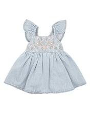 Load image into Gallery viewer, Palm Cove Denim Embroidered Pinafore Dress SIZE 000 and 7YR