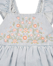 Load image into Gallery viewer, Palm Cove Denim Embroidered Pinafore Dress SIZE 000 and 7YR