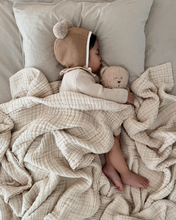 Load image into Gallery viewer, Organic Cotton Gauze Blanket LACE TRIM | Oat Milk