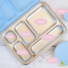 Load image into Gallery viewer, 5 Compartment Leakproof Stainless Steel Lunch Box | Blue Seal and Lids