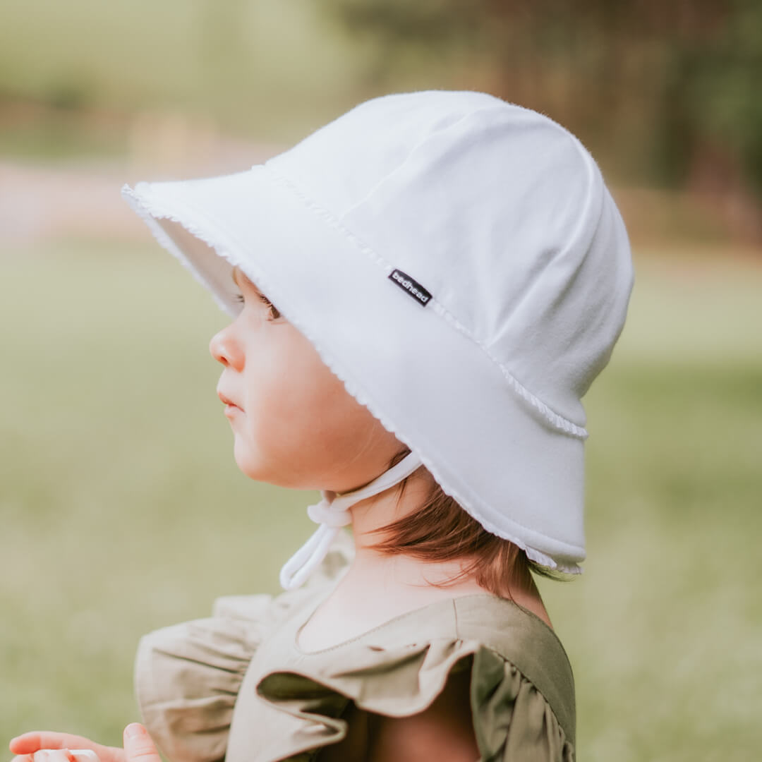 Toddler Bucket Hat Ruffle Trim | White