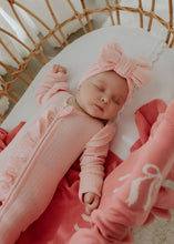 Load image into Gallery viewer, Reversible Knit Blanket | Pink Bows