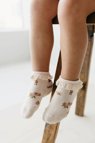 Jacquard Floral Ankle Sock - Goldie Whisper Pink SIZE 6-8YR