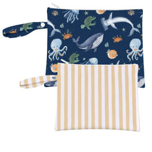Load image into Gallery viewer, Ocean Friends/Mustard Stripe Wet Bag Duo