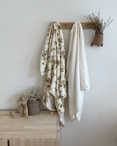 Organic Cotton Gauze Blanket LACE TRIM | Coconut Cream
