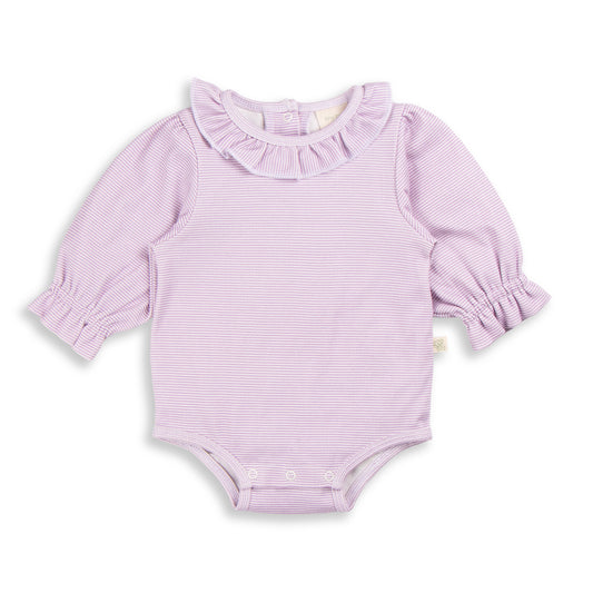 Frill Neck Bodysuit | Lavender Stripes
