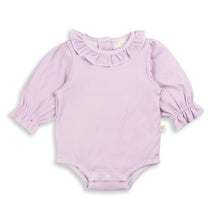 Load image into Gallery viewer, Frill Neck Bodysuit | Lavender Stripes