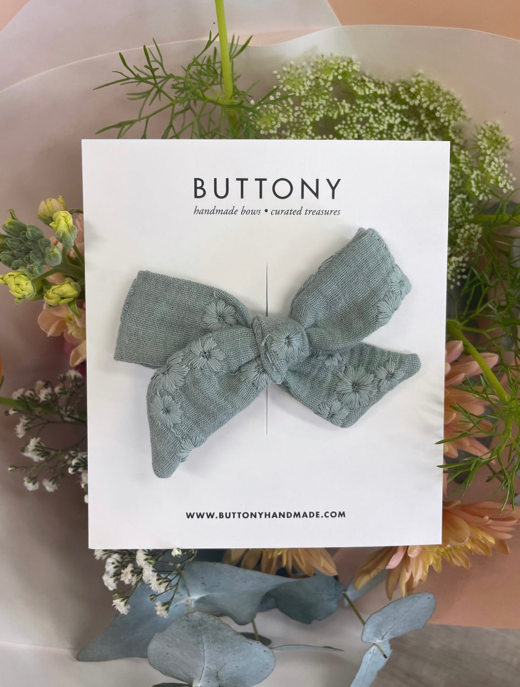 Big Sister Bow | Sea Green Broderie