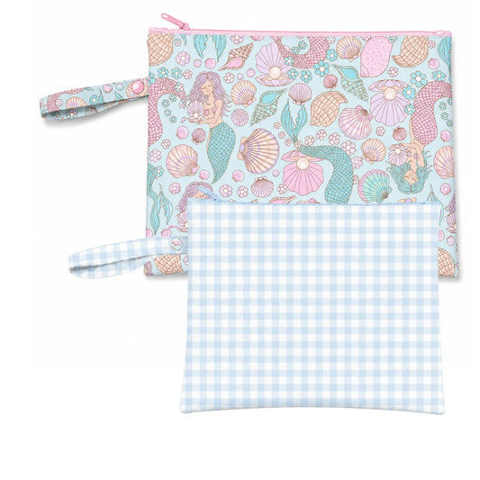 Mermaid Aqua/Blue Gingham Wet Bag Duo