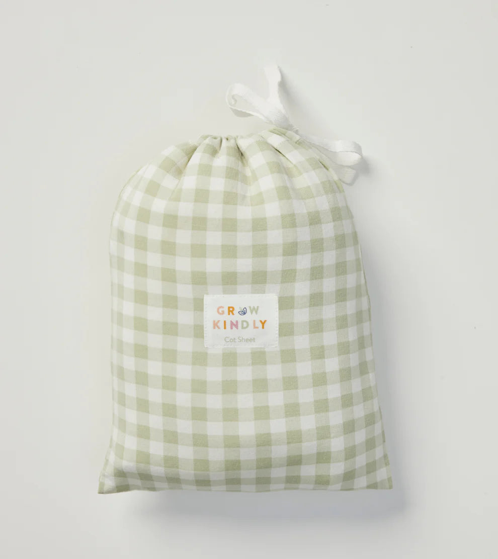 0.2TOG Fitted Cot Sheet | Gumleaf Gingham