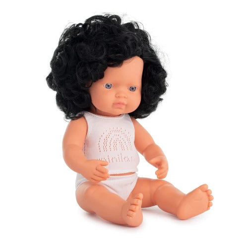 Caucasian Girl Dark Curly Hair - 38cm