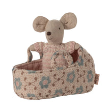 Load image into Gallery viewer, Maileg Baby Mouse in Carry Cot Rose