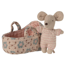 Load image into Gallery viewer, Maileg Baby Mouse in Carry Cot Rose
