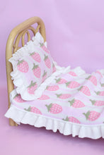 Load image into Gallery viewer, Strawberry Frilled Dolls Blanket and Pillow Set