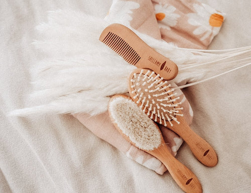 3pc Wooden Baby Hairbrush and Comb Set