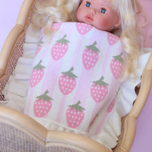 Load image into Gallery viewer, Strawberry Frilled Dolls Blanket and Pillow Set