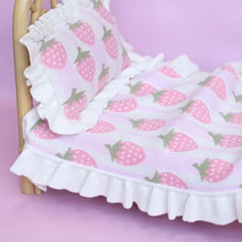 Load image into Gallery viewer, Strawberry Frilled Dolls Blanket and Pillow Set