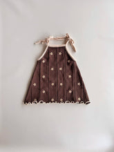 Load image into Gallery viewer, Pointelle Tie Dress | Brown Embroidery Daisy