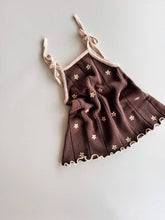 Load image into Gallery viewer, Pointelle Tie Dress | Brown Embroidery Daisy