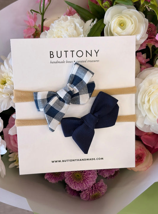 My First Bows | Navy Gingham