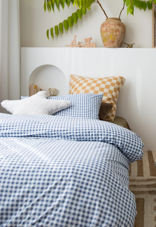 Dusty Blue Gingham Waterproof Doona Cover