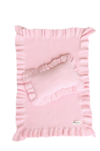 Load image into Gallery viewer, Pink Frilled Dolls Blanket and Pillow Set
