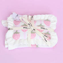 Load image into Gallery viewer, Strawberry Frilled Dolls Blanket and Pillow Set