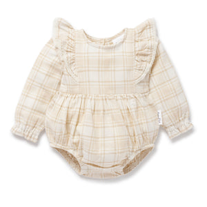 Beige Plaid Bubble Romper