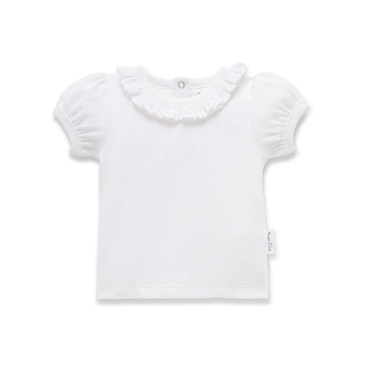 White Ruffle Puff Top