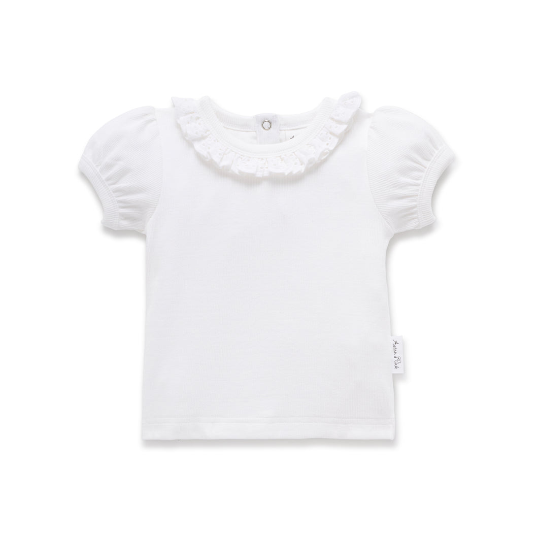 White Ruffle Puff Top