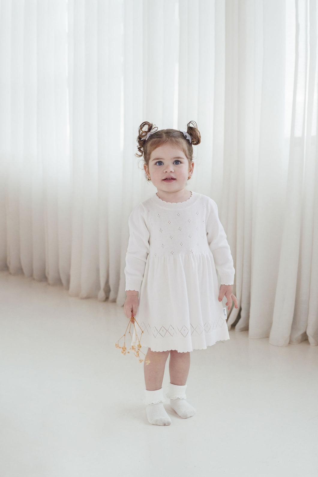 Ivory Pointelle Knit Dress