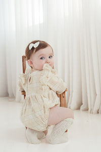Beige Plaid Bubble Romper