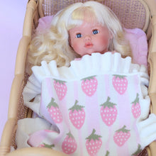 Load image into Gallery viewer, Strawberry Frilled Dolls Blanket and Pillow Set