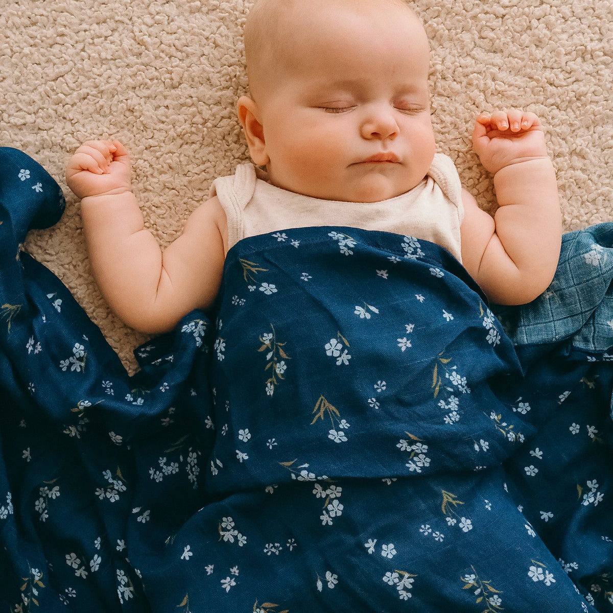 Forget-Me-Not Navy Organic Muslin Wrap Swaddle