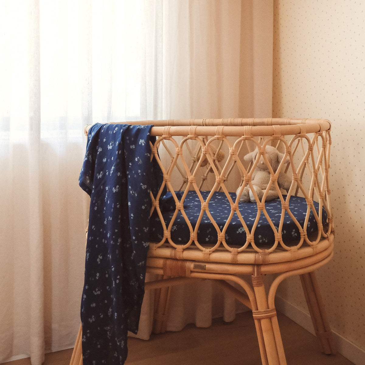 Forget-Me-Not Navy Organic Muslin Wrap Swaddle