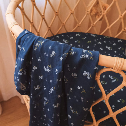 Forget-Me-Not Navy Organic Fitted Bassinet Sheet/Change Pad Cover