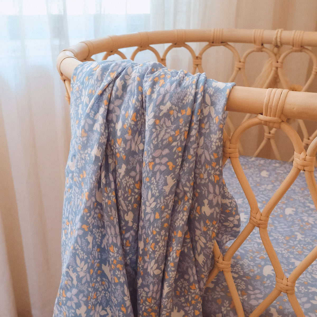 Forest Friends Cornflower Organic Muslin Wrap Swaddle