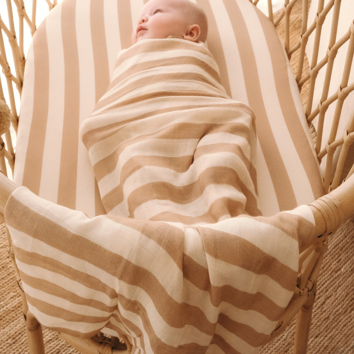 Coffee Stripe Organic Muslin Wrap Swaddle