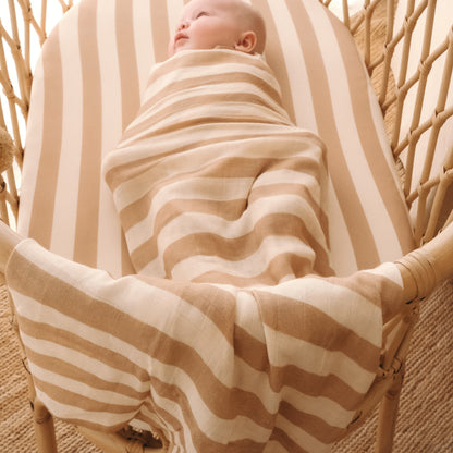 Coffee Stripe Organic Muslin Wrap Swaddle